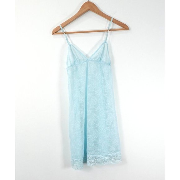 Blue Slip Dress Women Large Mini See Through Lace Sheer Light Babydoll Sleepwear - Picture 1 of 7
